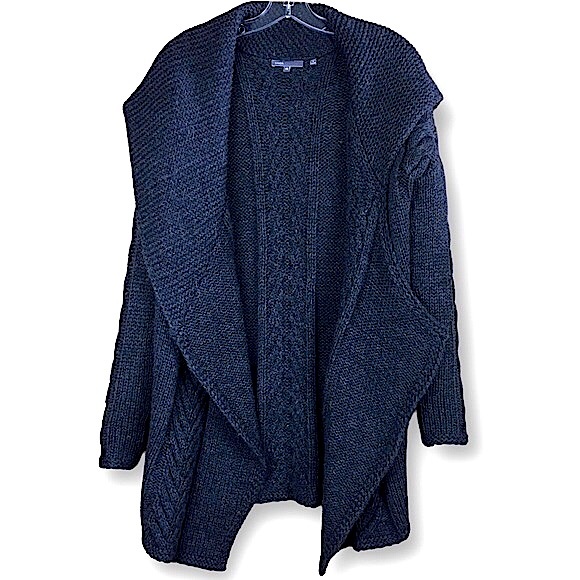 VINCE. Charcoal Gray Asymmetrical  Open Front Cardigan Sweater Cable Knit Sz XS - Picture 5 of 9